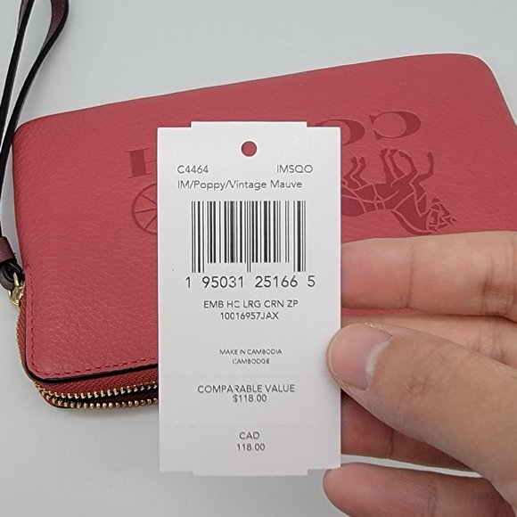 Coach Large Corner Zip Wristlet Horse and Carriage C4464 Poppy Vintage Mauve - Picture 5 of 5